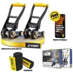 GIBBON Flowline Treewear Set Slackline 25m - Blauw/geel -Edelrid Verkoopwinkel gibbon flowline treewear set blue yellow 18222 06 1512220